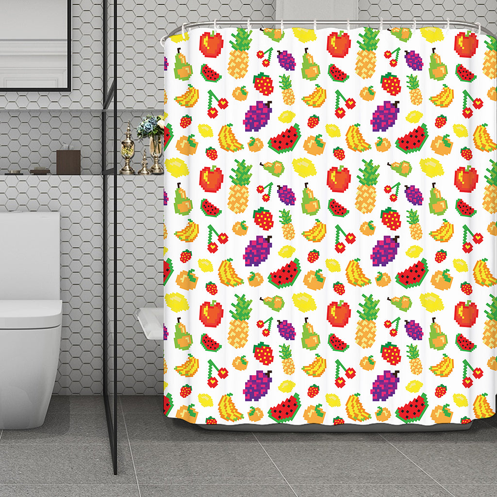 Pixel Fruits Pattern Print Polyester Shower Curtain