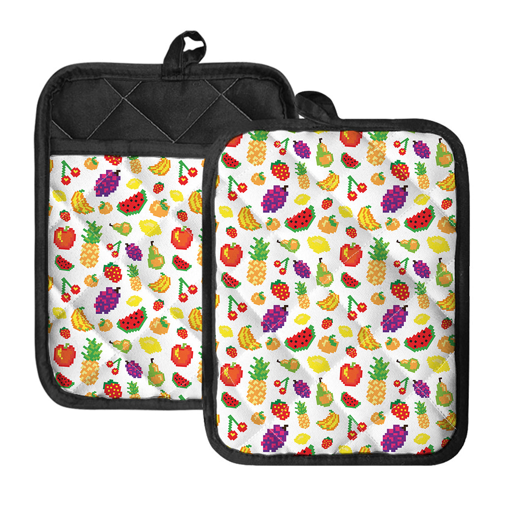 Pixel Fruits Pattern Print Pot Holders With Pocket
