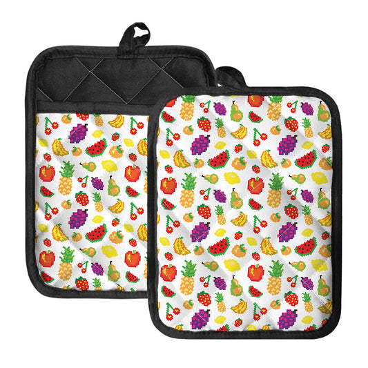 Pixel Fruits Pattern Print Pot Holders With Pocket