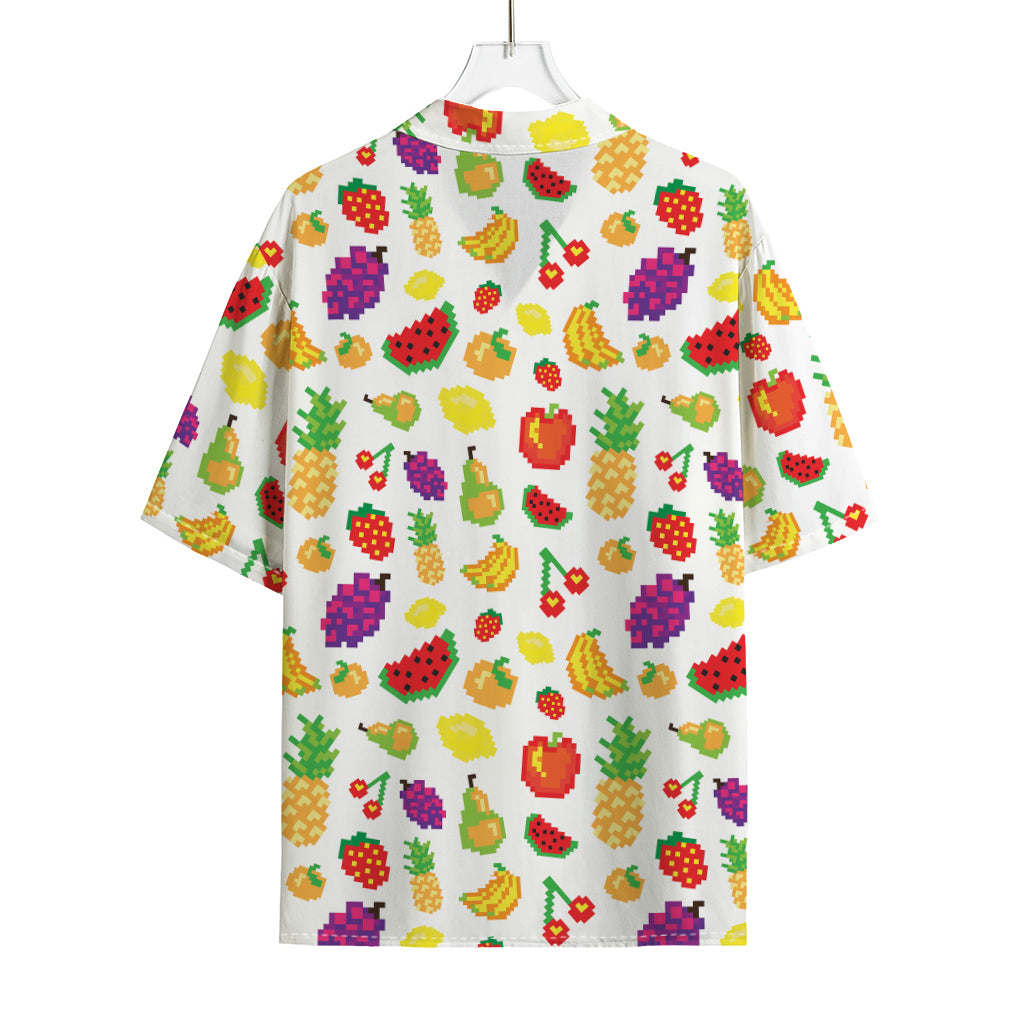 Pixel Fruits Pattern Print Rayon Hawaiian Shirt