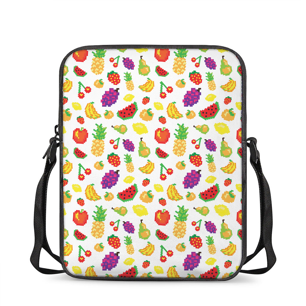 Pixel Fruits Pattern Print Rectangular Crossbody Bag