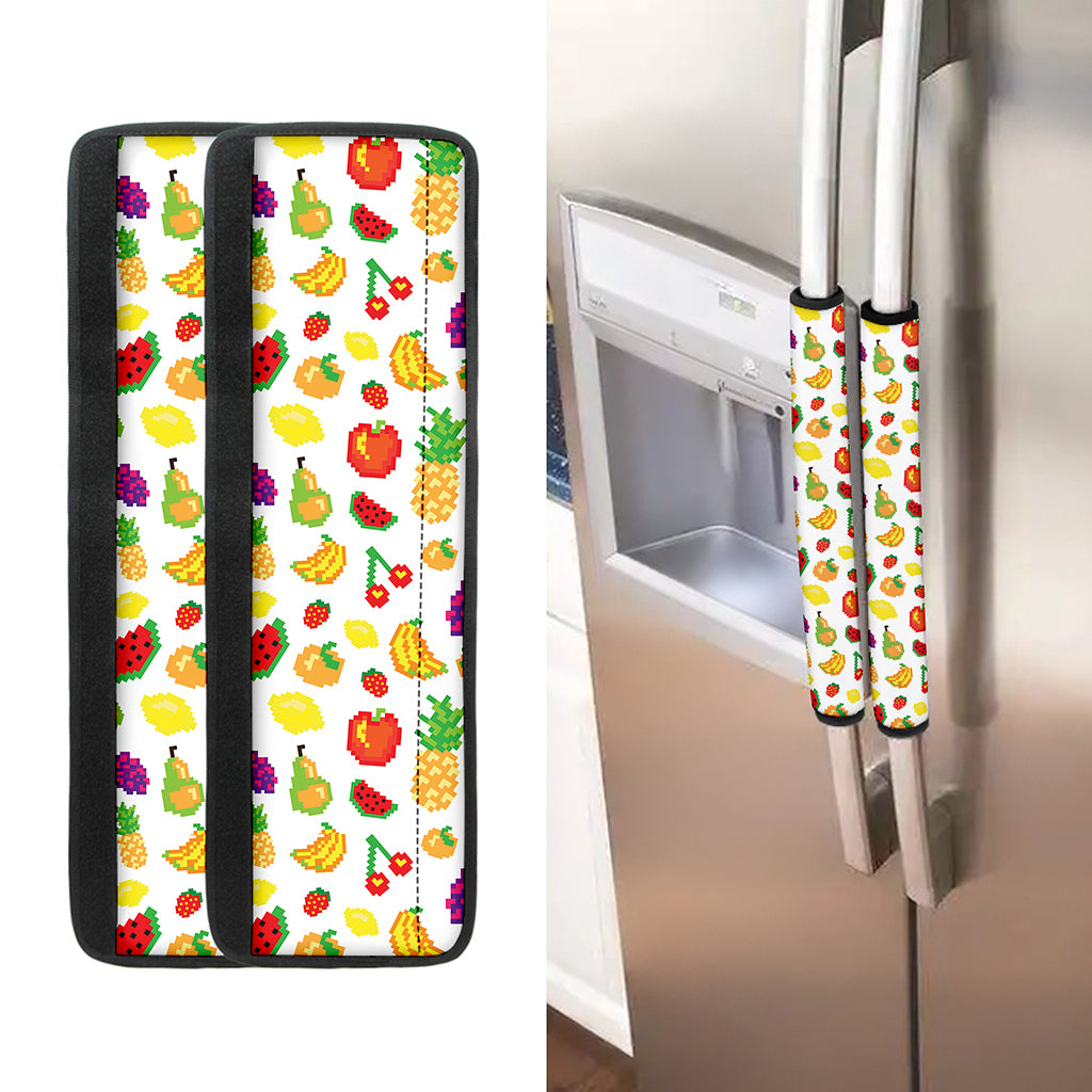 Pixel Fruits Pattern Print Refrigerator Handle Covers