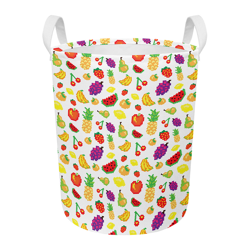 Pixel Fruits Pattern Print Round Laundry Basket