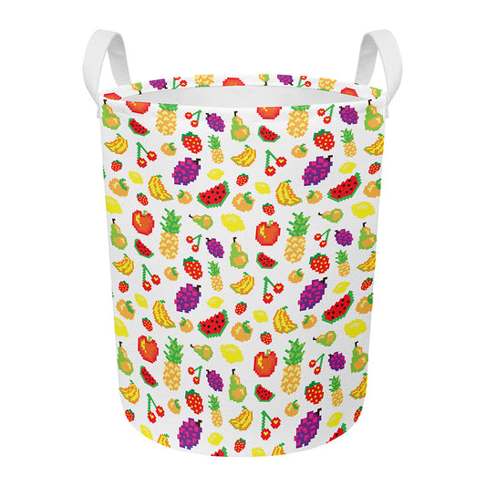Pixel Fruits Pattern Print Round Laundry Basket