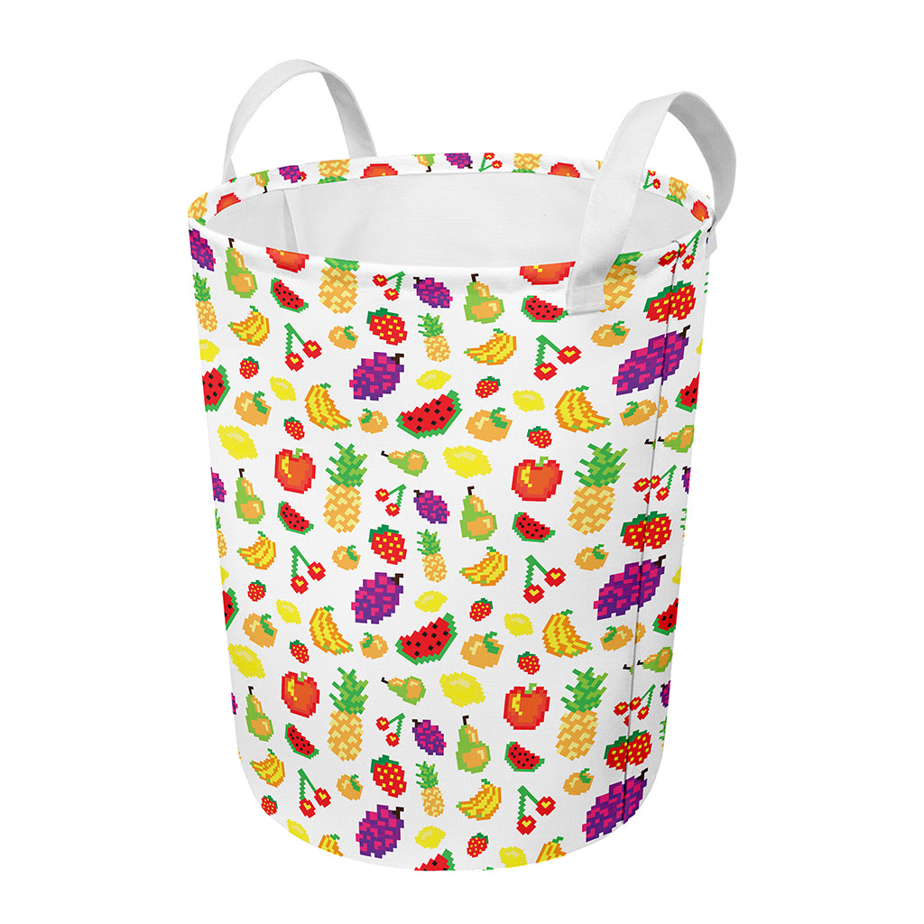 Pixel Fruits Pattern Print Round Laundry Basket
