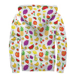 Pixel Fruits Pattern Print Sherpa Lined Zip Up Hoodie
