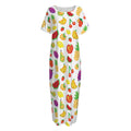 Pixel Fruits Pattern Print Short Sleeve Long Nightdress