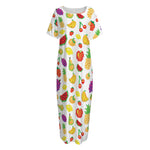 Pixel Fruits Pattern Print Short Sleeve Long Nightdress