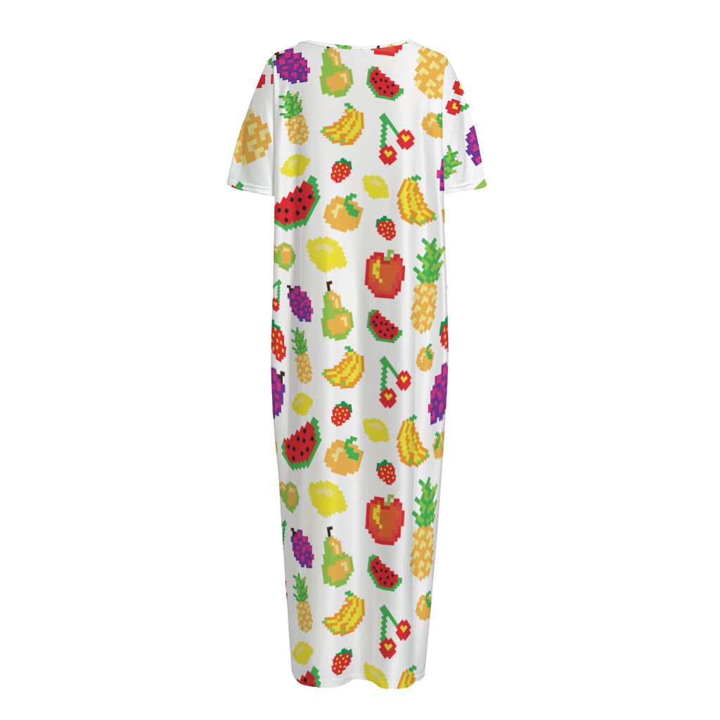 Pixel Fruits Pattern Print Short Sleeve Long Nightdress
