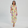 Pixel Fruits Pattern Print Short Sleeve Maxi Dress