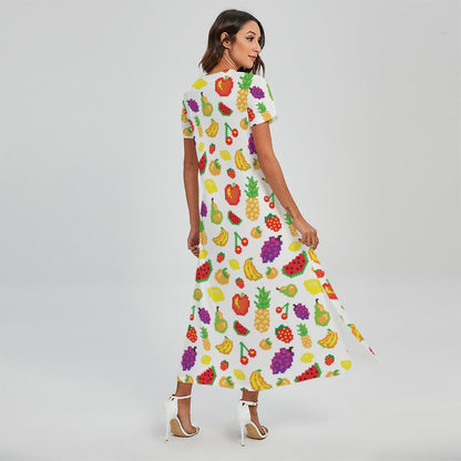 Pixel Fruits Pattern Print Short Sleeve Maxi Dress