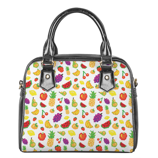 Pixel Fruits Pattern Print Shoulder Handbag