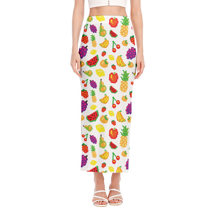 Pixel Fruits Pattern Print Side Slit Maxi Skirt