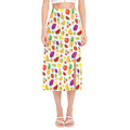 Pixel Fruits Pattern Print Side Slit Midi Skirt