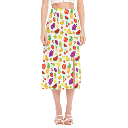 Pixel Fruits Pattern Print Side Slit Midi Skirt
