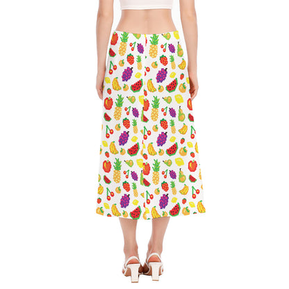 Pixel Fruits Pattern Print Side Slit Midi Skirt