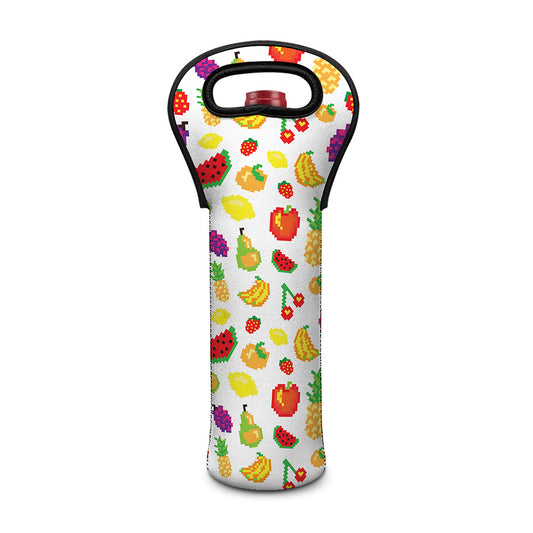 Pixel Fruits Pattern Print Single Neoprene Wine Tote