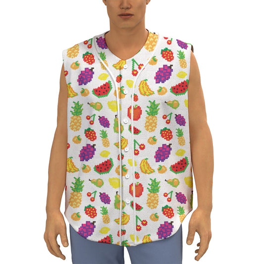 Pixel Fruits Pattern Print Sleeveless Baseball Jersey