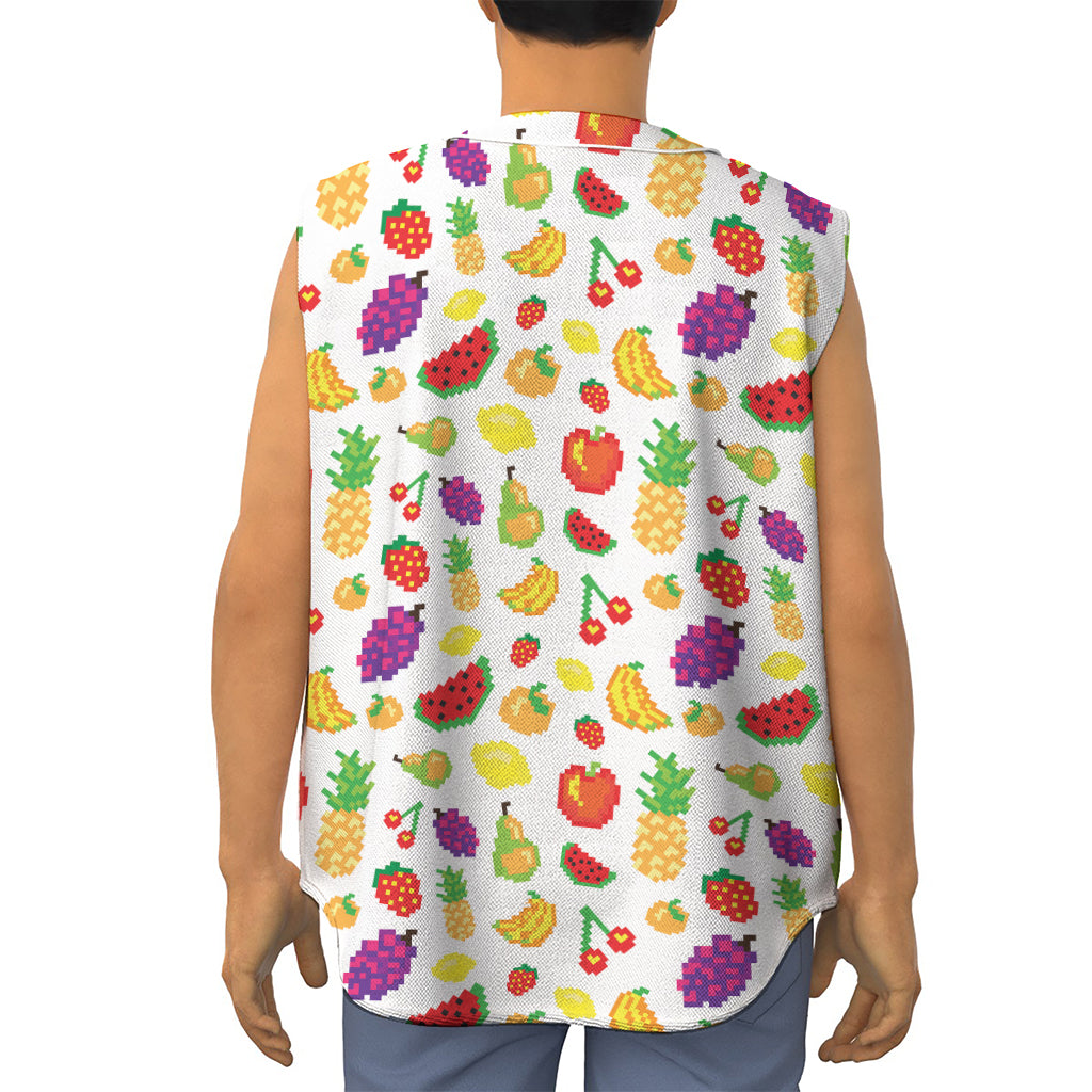 Pixel Fruits Pattern Print Sleeveless Baseball Jersey