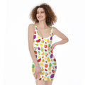 Pixel Fruits Pattern Print Sleeveless Bodycon Dress