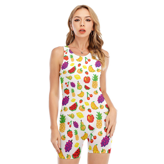 Pixel Fruits Pattern Print Sleeveless One Piece Swimsuit