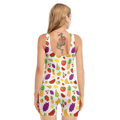 Pixel Fruits Pattern Print Sleeveless One Piece Swimsuit