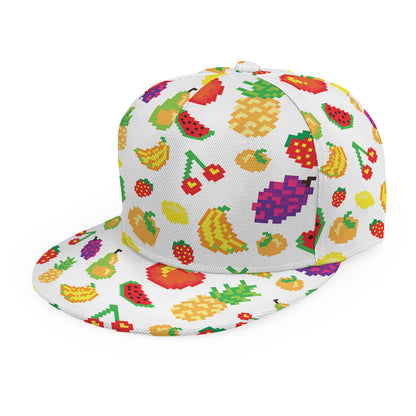 Pixel Fruits Pattern Print Snapback Cap