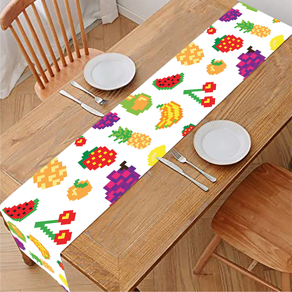 Pixel Fruits Pattern Print Table Runner