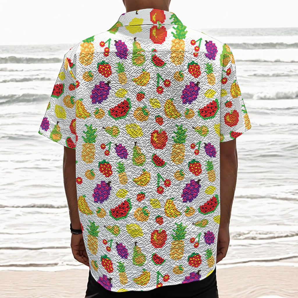 Pixel Fruits Pattern Print Textured Short Sleeve Shirt