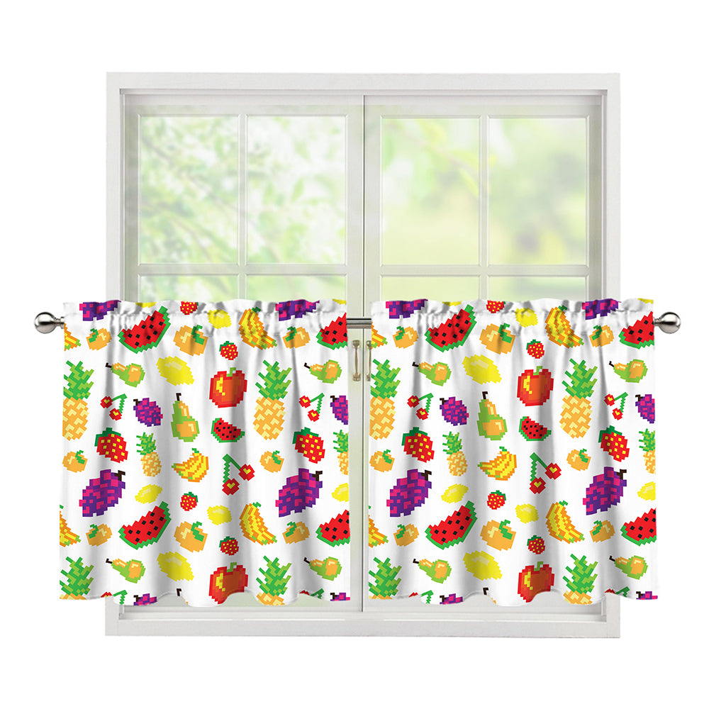 Pixel Fruits Pattern Print Tier Curtains