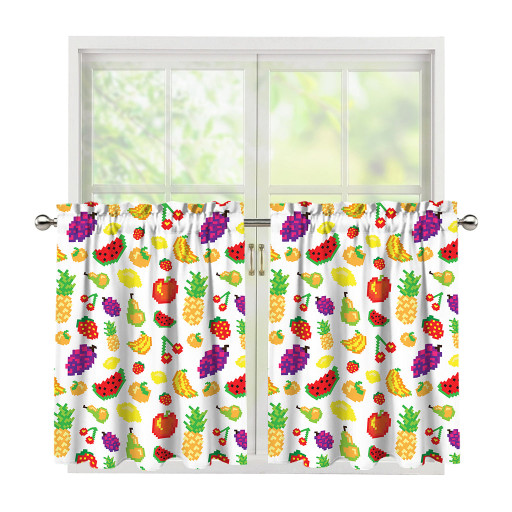Pixel Fruits Pattern Print Tier Curtains