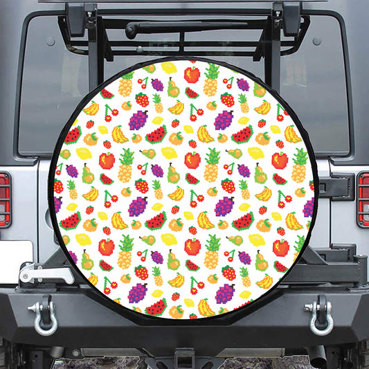 Pixel Fruits Pattern Print Tire Cover