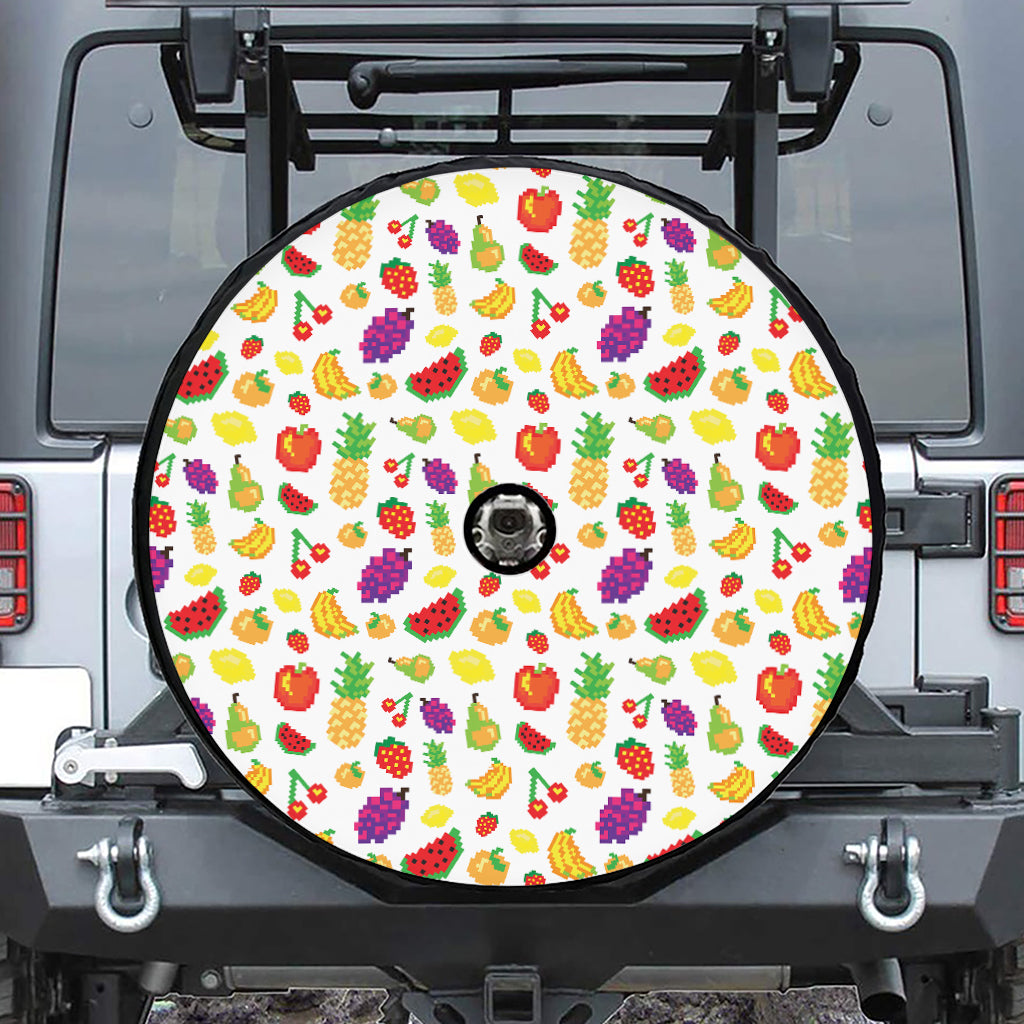 Pixel Fruits Pattern Print Tire Cover With Camera Hole