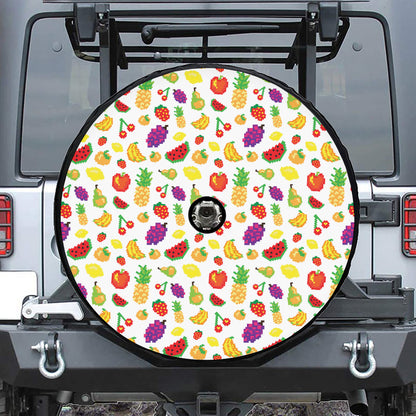Pixel Fruits Pattern Print Tire Cover With Camera Hole