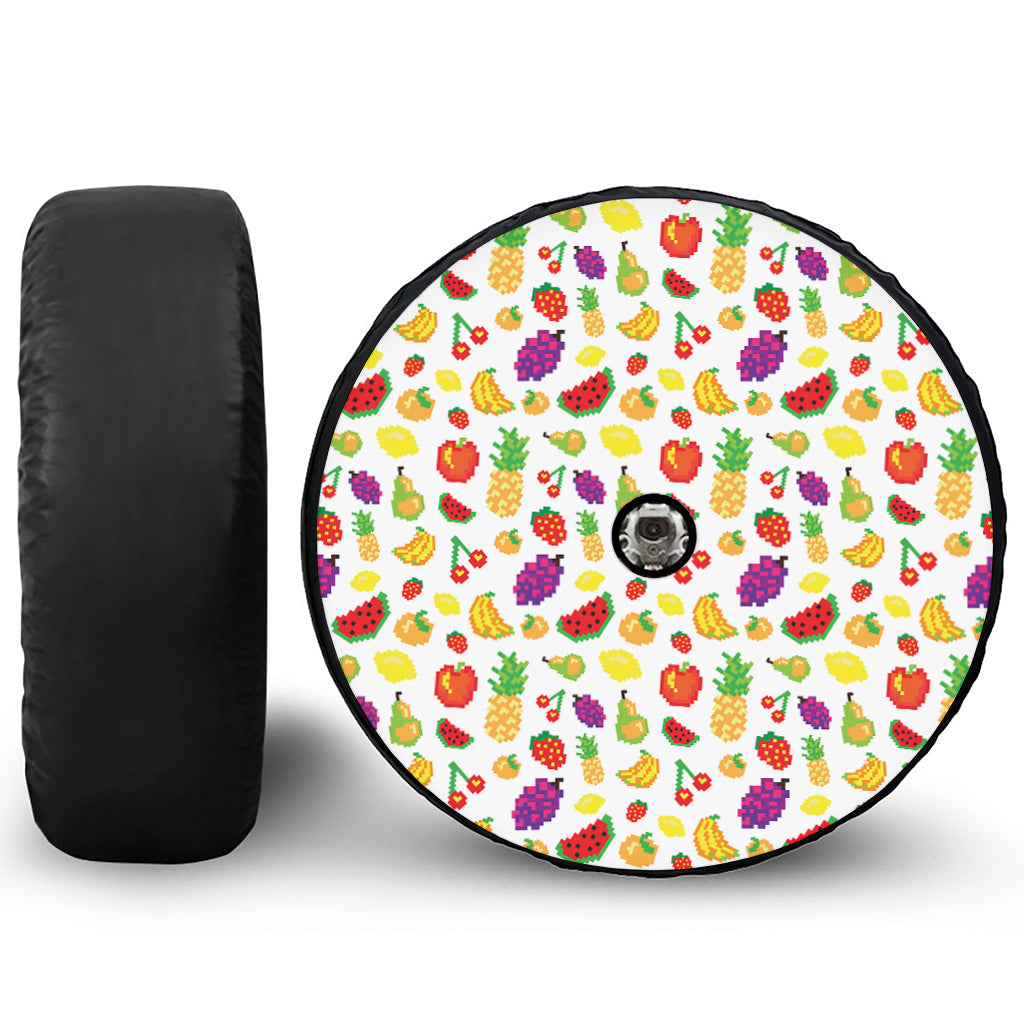 Pixel Fruits Pattern Print Tire Cover With Camera Hole