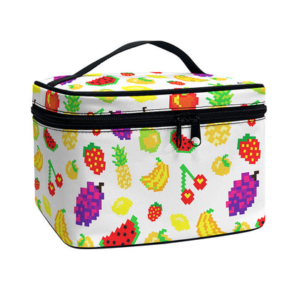 Pixel Fruits Pattern Print Travel Makeup Bag