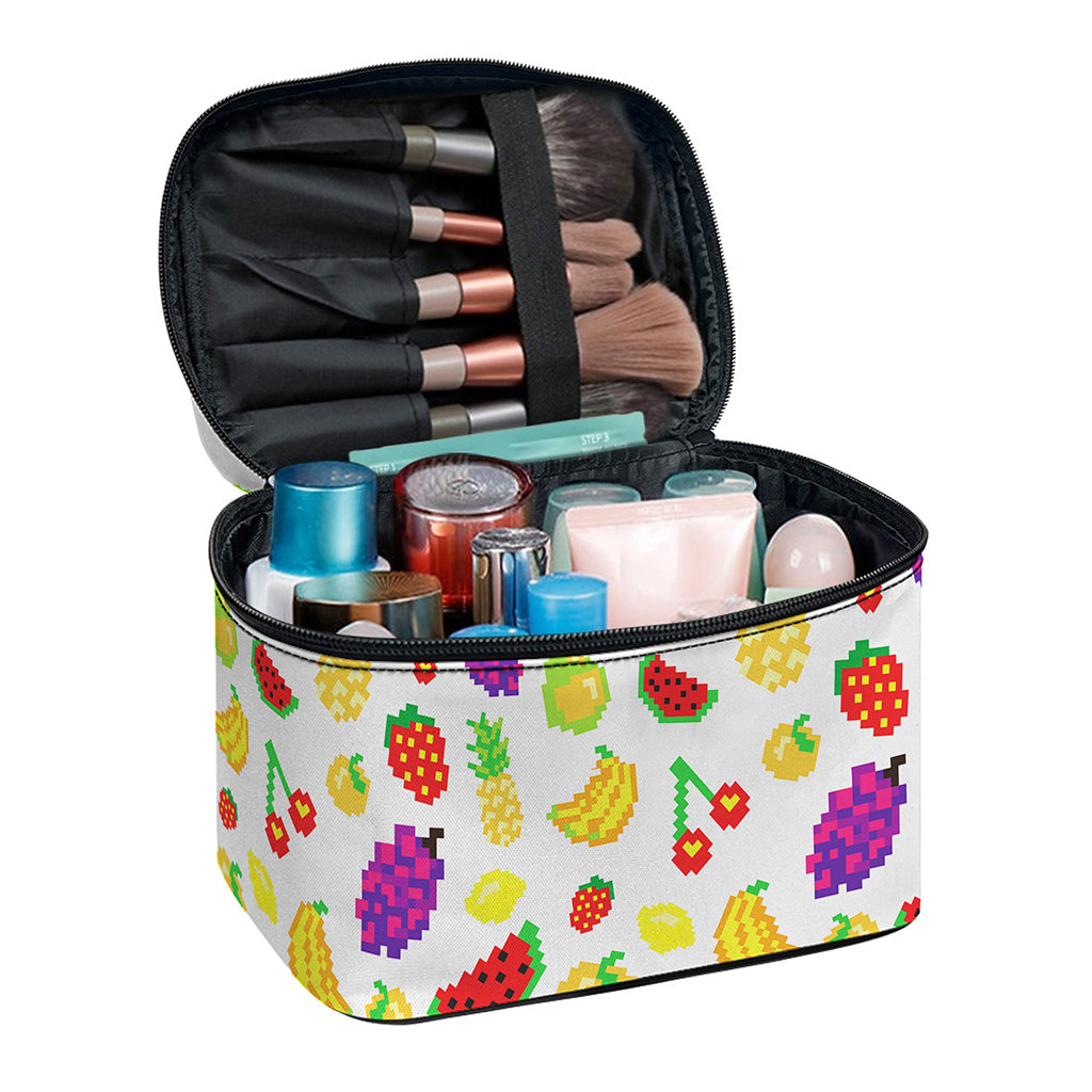 Pixel Fruits Pattern Print Travel Makeup Bag