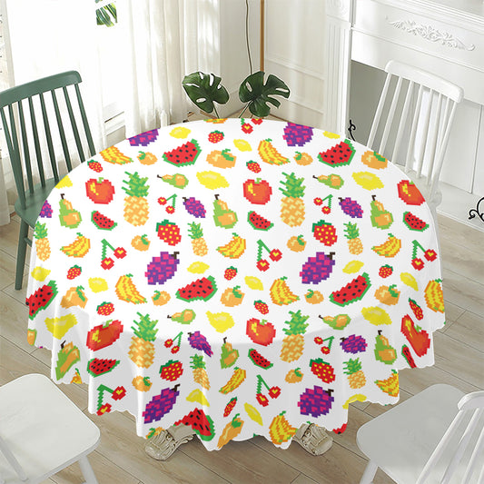 Pixel Fruits Pattern Print Waterproof Round Tablecloth