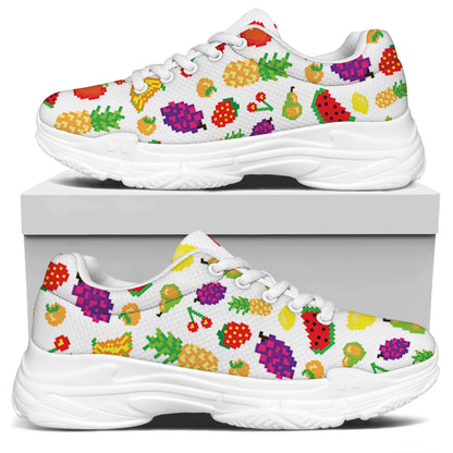 Pixel Fruits Pattern Print White Chunky Shoes