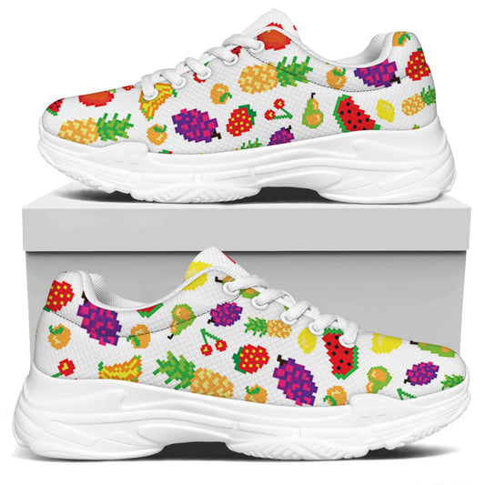 Pixel Fruits Pattern Print White Chunky Shoes