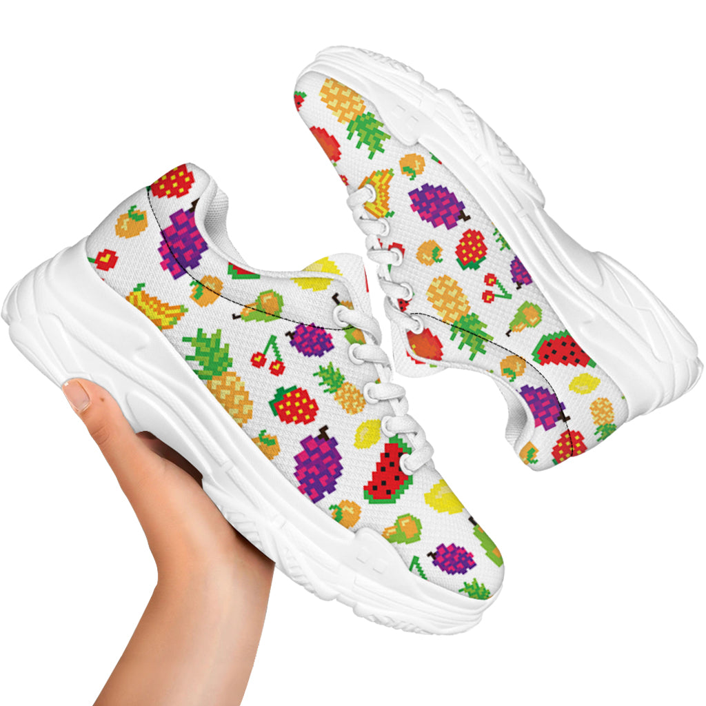 Pixel Fruits Pattern Print White Chunky Shoes