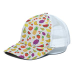 Pixel Fruits Pattern Print White Mesh Trucker Cap
