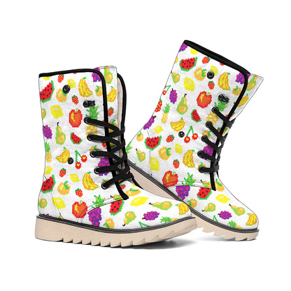 Pixel Fruits Pattern Print Winter Boots