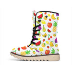 Pixel Fruits Pattern Print Winter Boots
