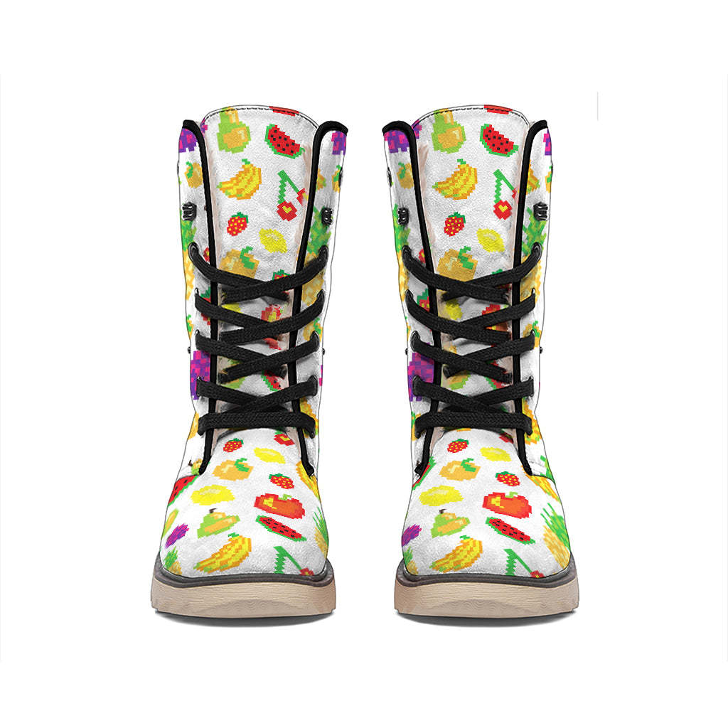 Pixel Fruits Pattern Print Winter Boots