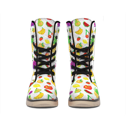 Pixel Fruits Pattern Print Winter Boots