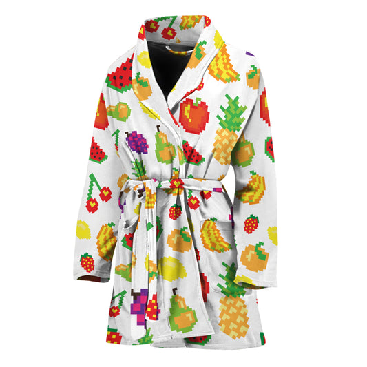 Pixel Fruits Pattern Print Women's Bathrobe