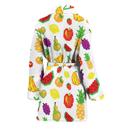 Pixel Fruits Pattern Print Women's Bathrobe