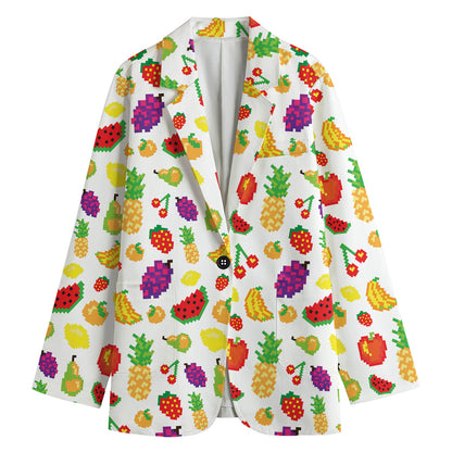 Pixel Fruits Pattern Print Women's Blazer