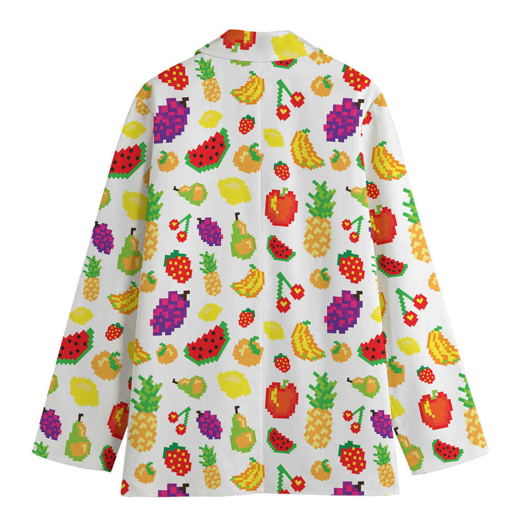Pixel Fruits Pattern Print Women's Blazer